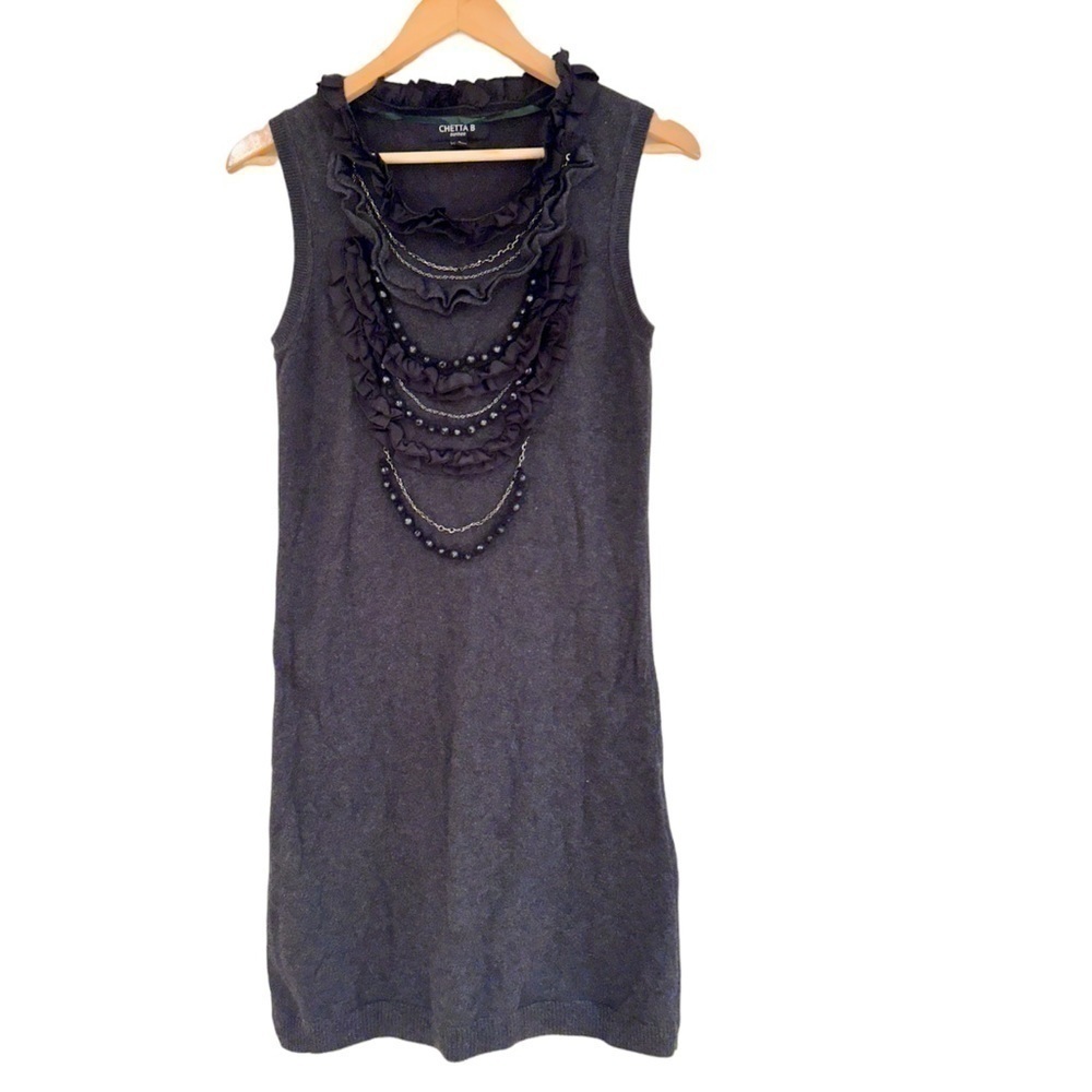 Chetta B  detailed front sweater knit dress charcoal grey